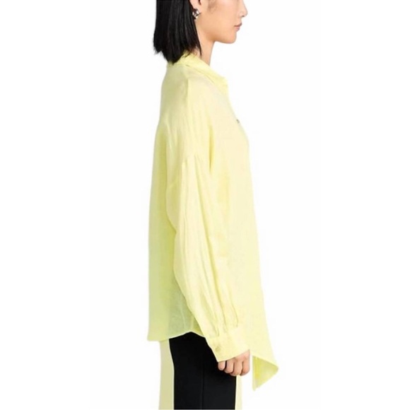 L'Agence Talitha Tie Blouse Yellow Button Up Shirt Linen Blend Top - Picture 5 of 15